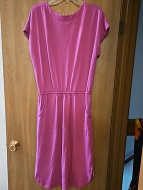 Bright Pink Midi Dress with Drawstring Waist